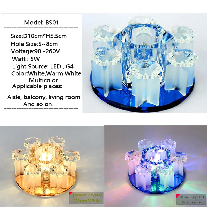 LAIMAIK Crystal LED Ceiling Light 3W 5W AC90-260V Modern Crystal Ceiling LED Light Aisle LED Ceiling Lighting for Living Room