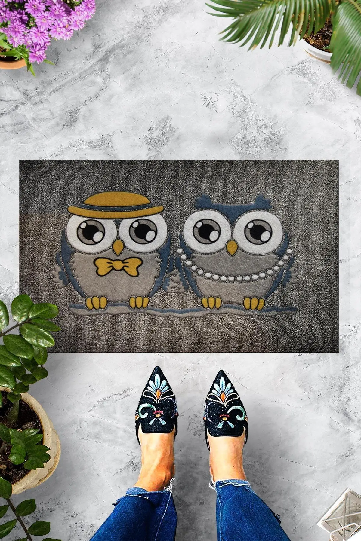 Northeaster Global Double Owl Gray Decorative Door Mat