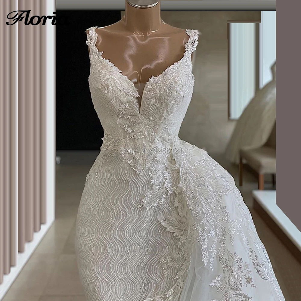 Vestido de novia apliques vestidos de noiva nova chegada couture dubai sereia frisado vestidos de casamento tule saia 2020 formal árabe