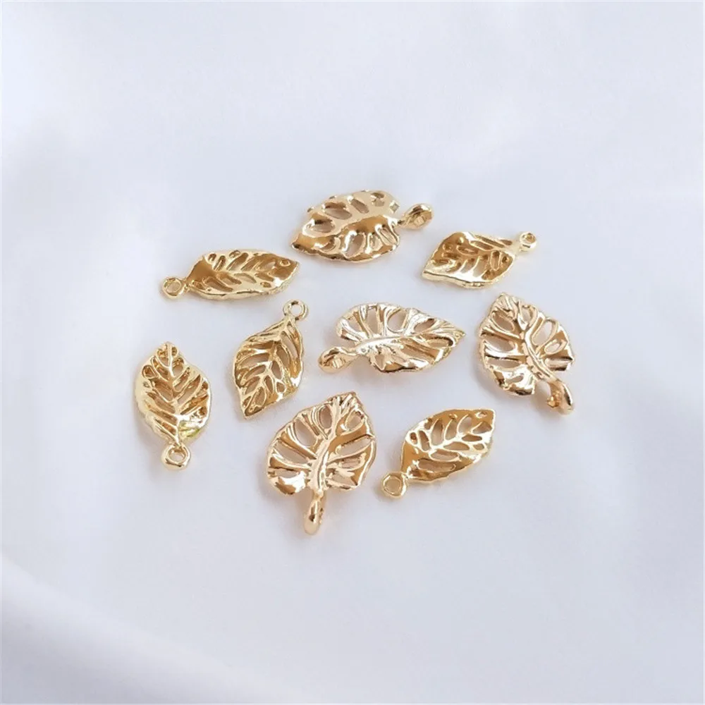 14K Gold Plated Accessories hollow three-dimensional leaf pendant diy handcrafted bracelet head ornaments pendant eardrop