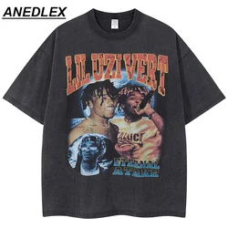 힙합 남성 워시드 티셔츠, 스트리트웨어, 래퍼, lil uzi vert 프린트 티셔츠, 여름 하라주쿠 패션 코튼 반팔 티셔츠 상의