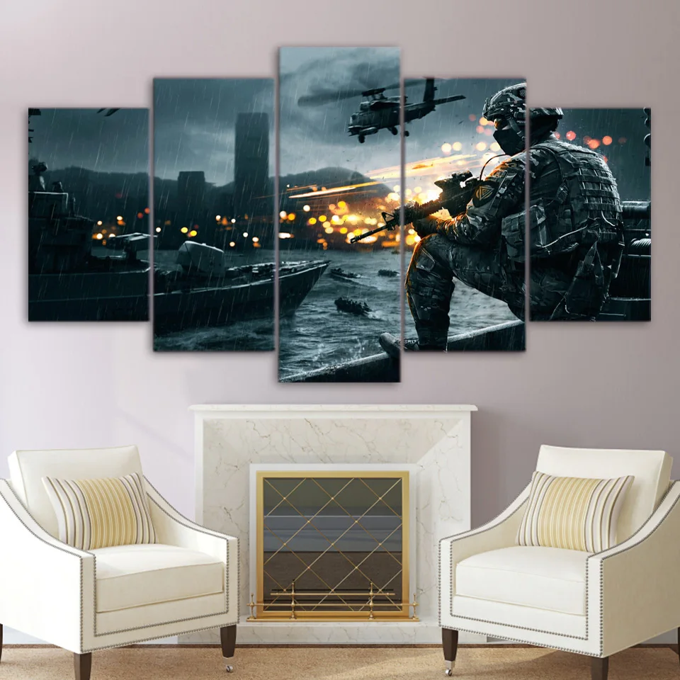 

5 Pcs Battlefield Scenario Movie Modular Pictures Poster HD Print Oil Painting Wall Art Canvas Home Decor Living Room Decoration