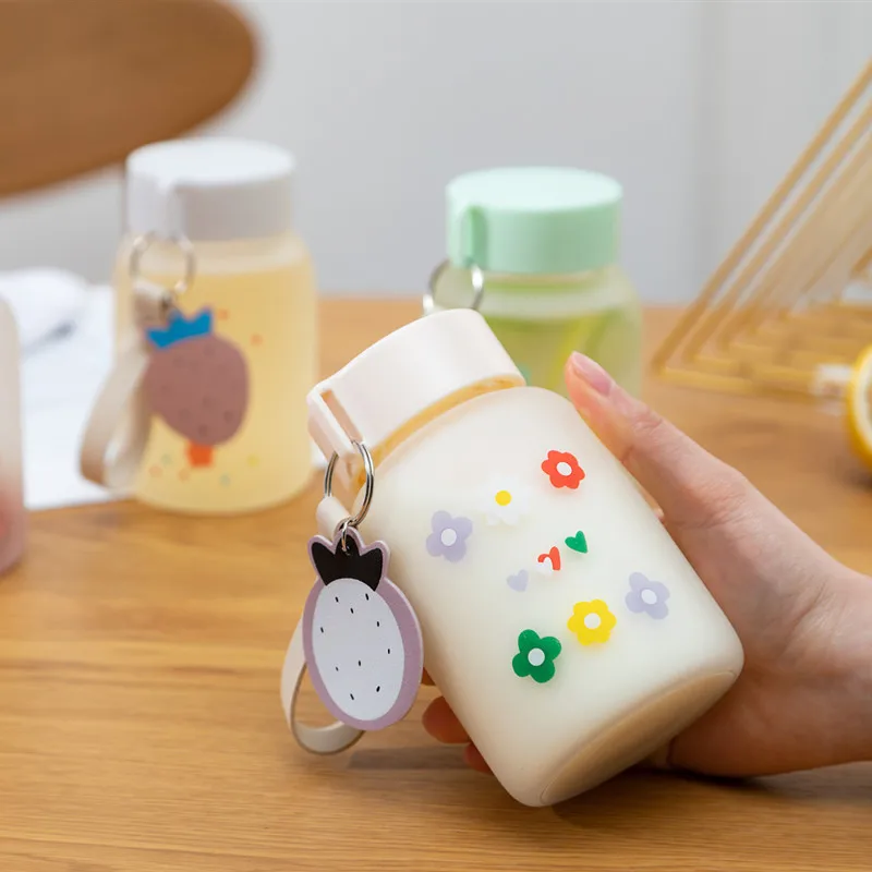New Cute Flowers Water Bottle Creative Trend Portable Leakproof Ins Lovely Fresh Female Student Frosted Glass Water Cup With Lid