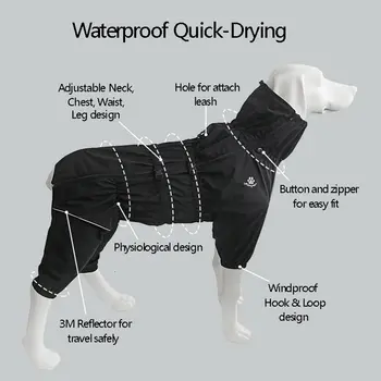 Nepromokavá venkovní bunda pro psy, oblečení, zimní teplý kabát, velká kombinéza, reflexní pláštěnka pro malé, střední a velké psy 10 nejlepší prodej pyžama pro velké psy - №7