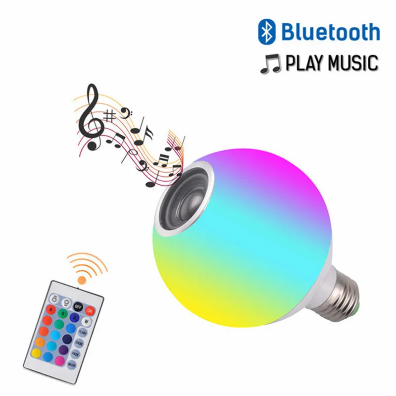 Mobile phone APP bluetooth play music audio LED colorful light E27 remote control discolor indoor lighting bulb wireless speaker