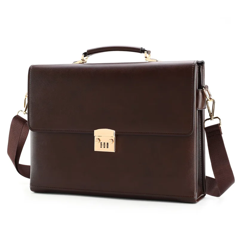 High Quality Men's Luxury Simple Business Handbags Vintage Password Lock Briefcase Large Capacity Business Computer Bag Satchel