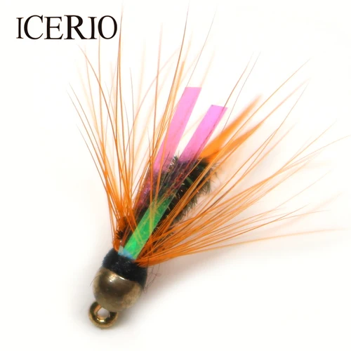 Imagen 2 del producto ICERIO 8PCS Cabeza de cuentas de latón Hackle Flash Prince Ninfa Trucha Señuelos de pesca con mosca # 12