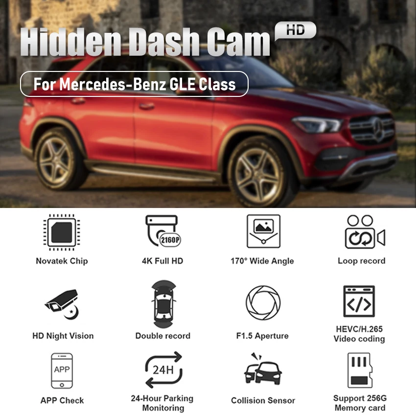 4K 2160P Car DVR Dash Cam Camera UHD Night Vision Driving Video Recorder For Mercedes-Benz GLE Class GLE500 GLE400 GLE350 GLE320