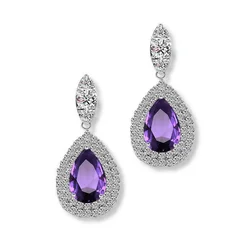 Women's Fashion Silver Hoop Pendant Crystal Blue Zircon Earrings Wedding Jewelry