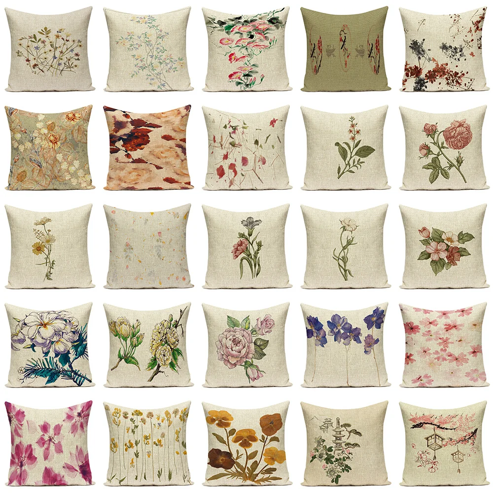 Vintage Flower Cushion Cover Farmhouse Home Decorative Pillows Case Floral Cushions Covers Plant Sofa Bed Pillowcases Dakimakura