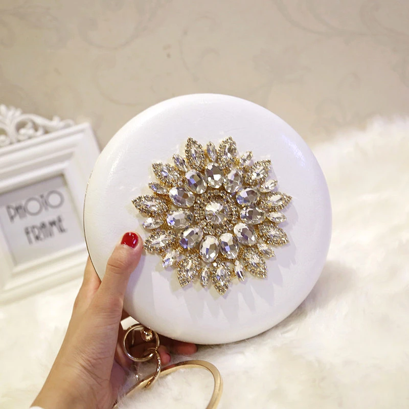 2023 Round Shaped Evening Clutch Luxury Diamond Sunflowers Banquet Bags With Chain Clutch Purse For Ladies MN759