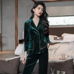 Velvet Sleepwear Autumn Winter New Women Pajamas 2 Pieces PJS Set Casual Nightwear Lounge Wear Velour Intimate Lingerie Homewear