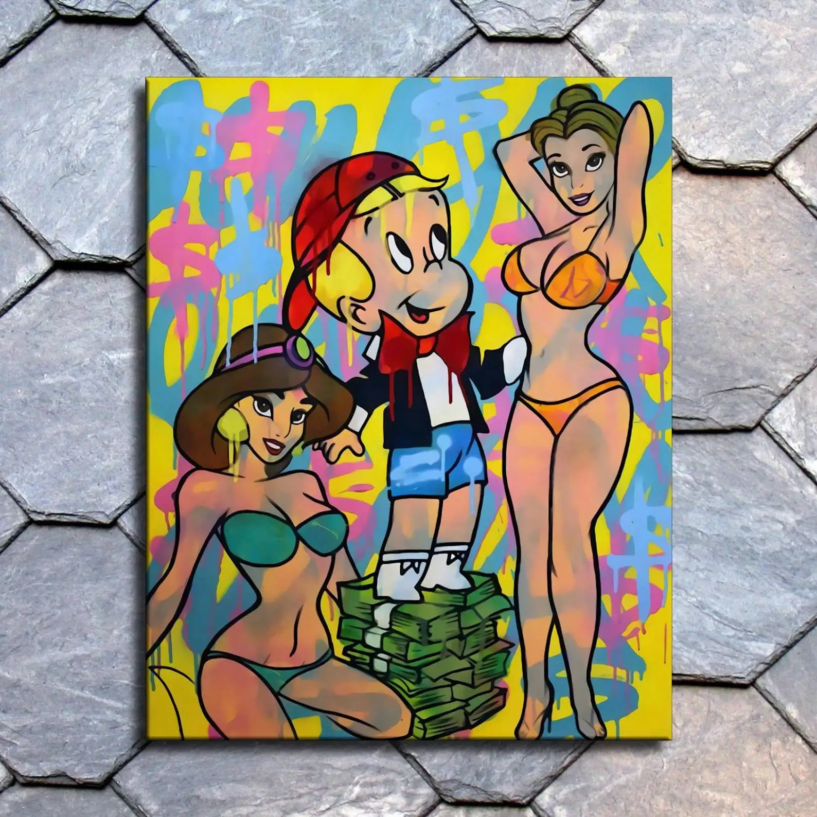 

Modern Abstract Art "Richie Rich and the Princeses" HD print on Canvas ready to hang large size wall Picture fashion home art