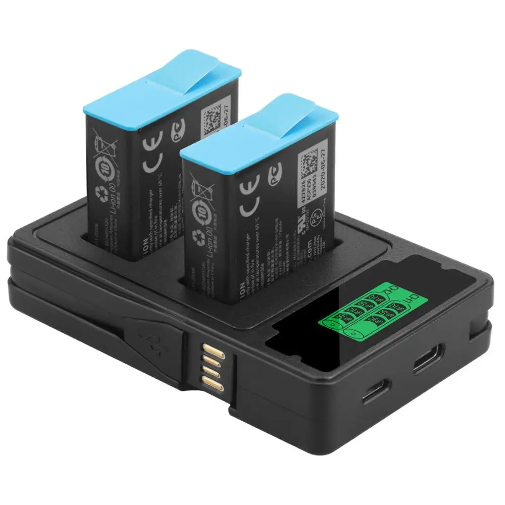 สำหรับ GoPro Hero9 HERO 10 11 12จอแสดงผล LCD แบบคู่อะไหล่ที่ชาร์จพร้อมสายชาร์จอุปกรณ์ชาร์จแบตเตอรี่สีดำ