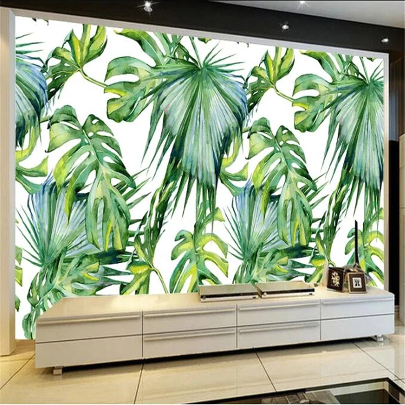 wellyu Customized large wall painter with beautiful dreamy fresh green banana leaf banana leaf oil painting background wall