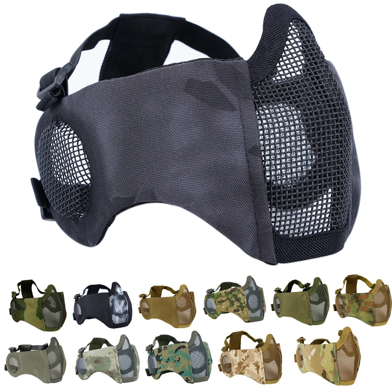 

6" Foldable Half Face Airsoft Mesh Mask with Ear Protection Military Tactical Lower Face Protective Mask for Airsoft Paintball