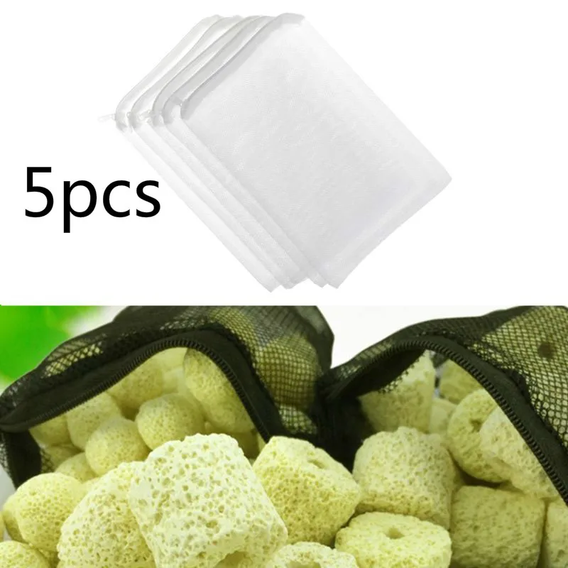 5 pz sacchetto di rete filtrante acquario serbatoio di pesce stagno sacchetto di rete cerniera rete palla biologica sacchetto di stoccaggio isolamento carbone attivo 20 x15cm