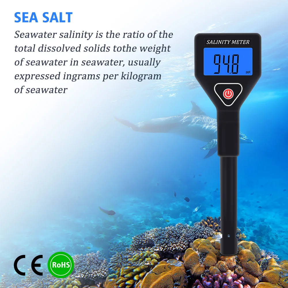 Digital Seawater Salinity Refractometer Home Handheld ATC Salinometer Food Salt Water Tester for Aquariums, Pools, Drinking