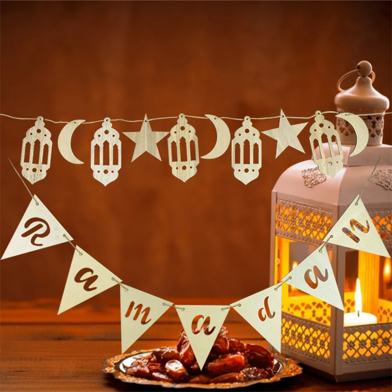 

EID Mubarak Wooden Hanging Lanterns Mubarak Decoration Moon Stars Kareem Ramadan Decoration Islamic Muslim DIY Craf