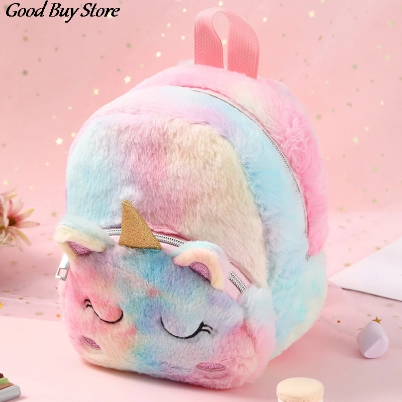 Furry Fur Backpacks Kidergarten Kids Winter Purse Children Soft Plush Unicorn Schoolbag Cute Animal Fashion Backpack Student Bag