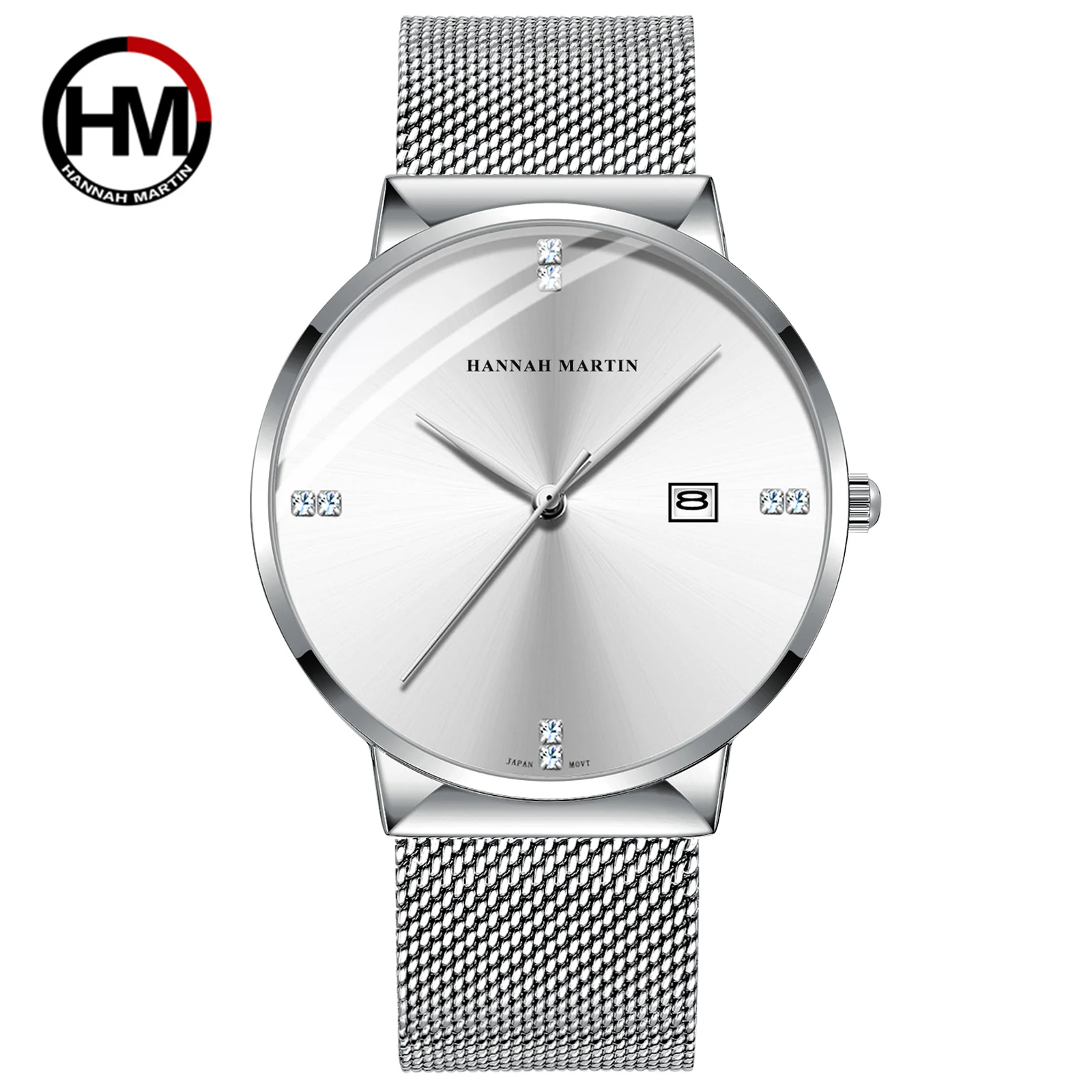 Hannah Martin Mens Watch Luxury Business Men Stainless Steel WristWatch Men Military waterproof Date Quartz watches Montre homme