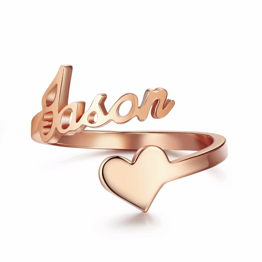 UONNEY Dropshipping Personalized Heart Open Ring Adjustable Name Rings for Women Unique Gift Stainless Steel Anniversary Jewelry