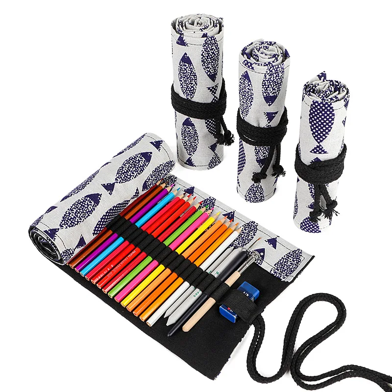 Trousse à crayons de couleur en rouleau de 12/24/36 trous, fournitures scolaires Kawaii, sac à crayons pour étudiants, jolie grande boîte à crayons,