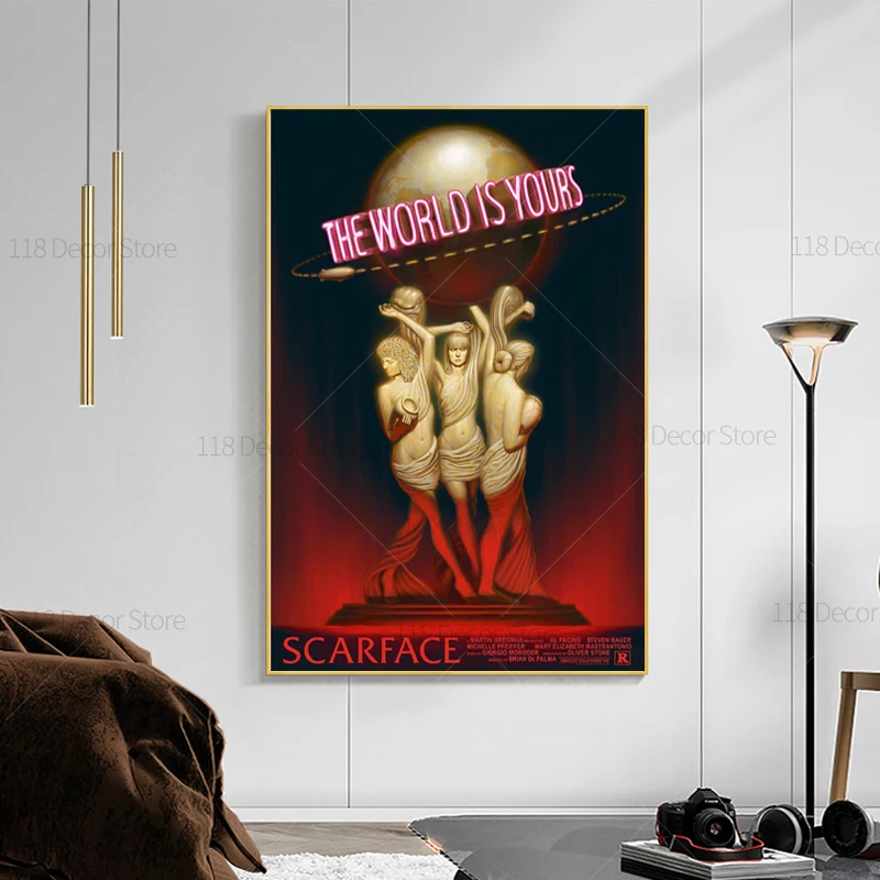 The World Is Yours Scarface Retro Trippy PSYCHEDELIC Oil Painting Posters And Prints On Canvas Wall Art Picture For Living Room
