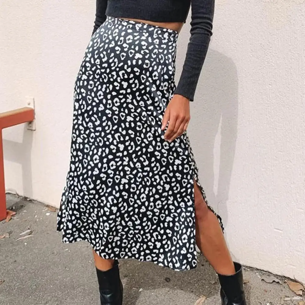 

2021 Sexy Leopard Wrap Skirt Women Chiffon High Waist Split Elegant Mid-Length A-line Skirt Women Summer Skirt