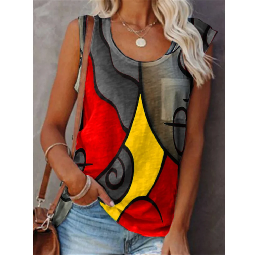 Women's Casual Sleeveless Color Matching T Shirt Tops Fashion Sexy Vest Ladies 2021 Summer Loose Shirt Street Clothing
