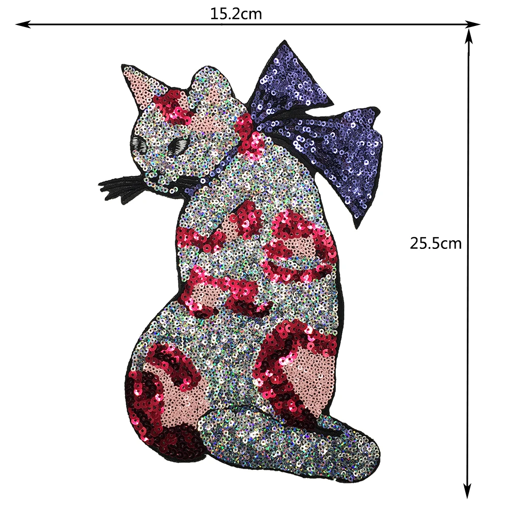 1Pcs Fashion Embroidery Large Sequin Cat Patches for Clothes Applique Jeans DIY Accessories Cute Jacket Iron-onClorhing Stickers