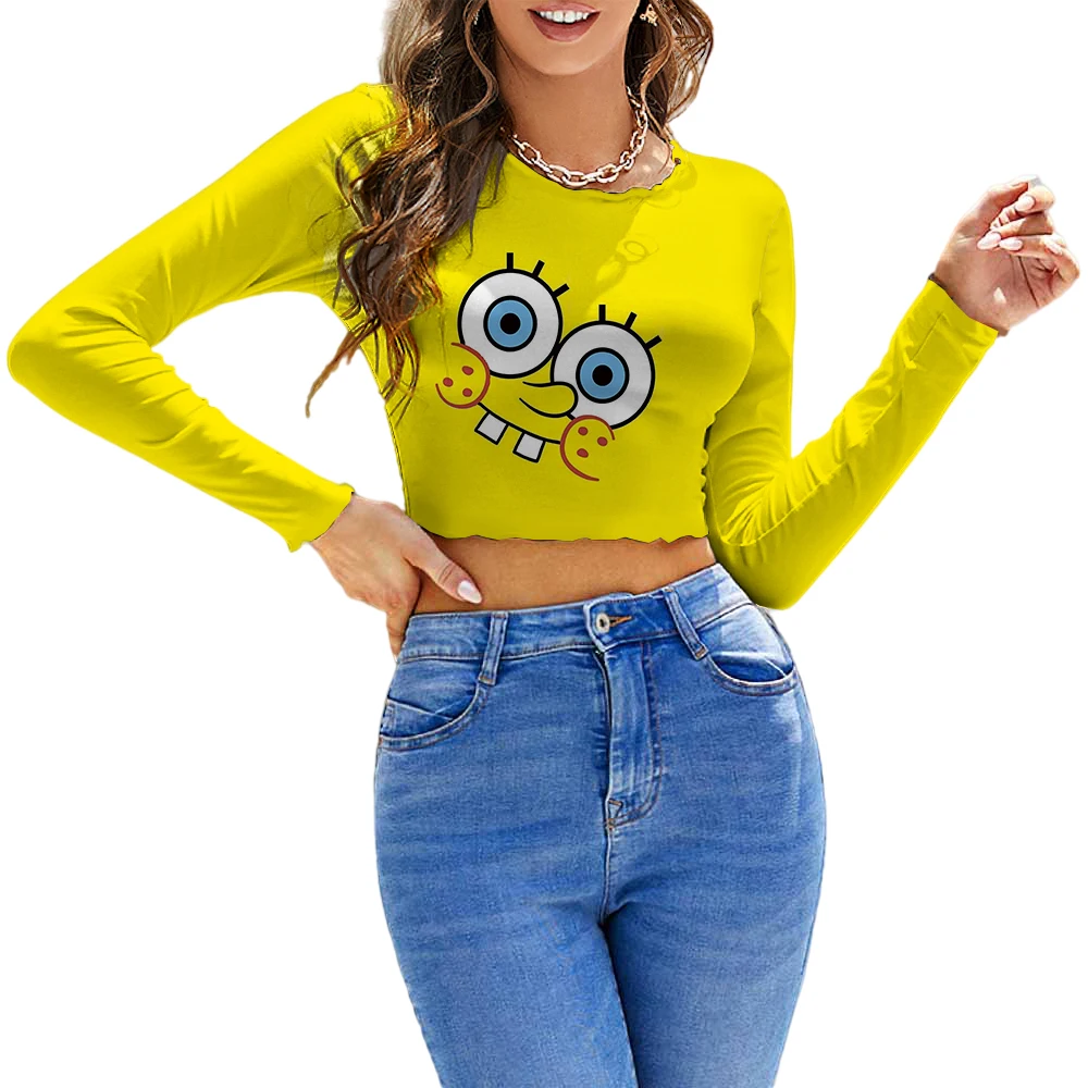 3D Printing SpongeBob SquarePants Spring and Autumn Trendy Skinny Slim Ladies T-shirt Long Sleeve Top 2021 Super Hot