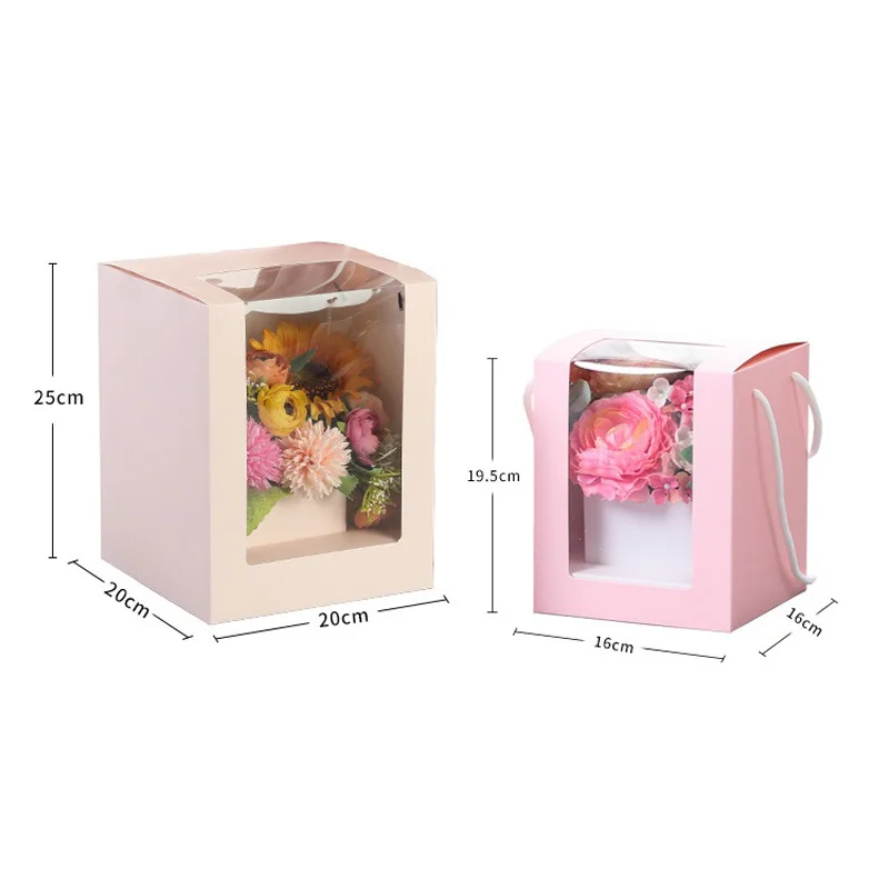 50pcs/lot Valentine's Day portable folding transparent flower box flower packaging gift box flower bouquet window flower box