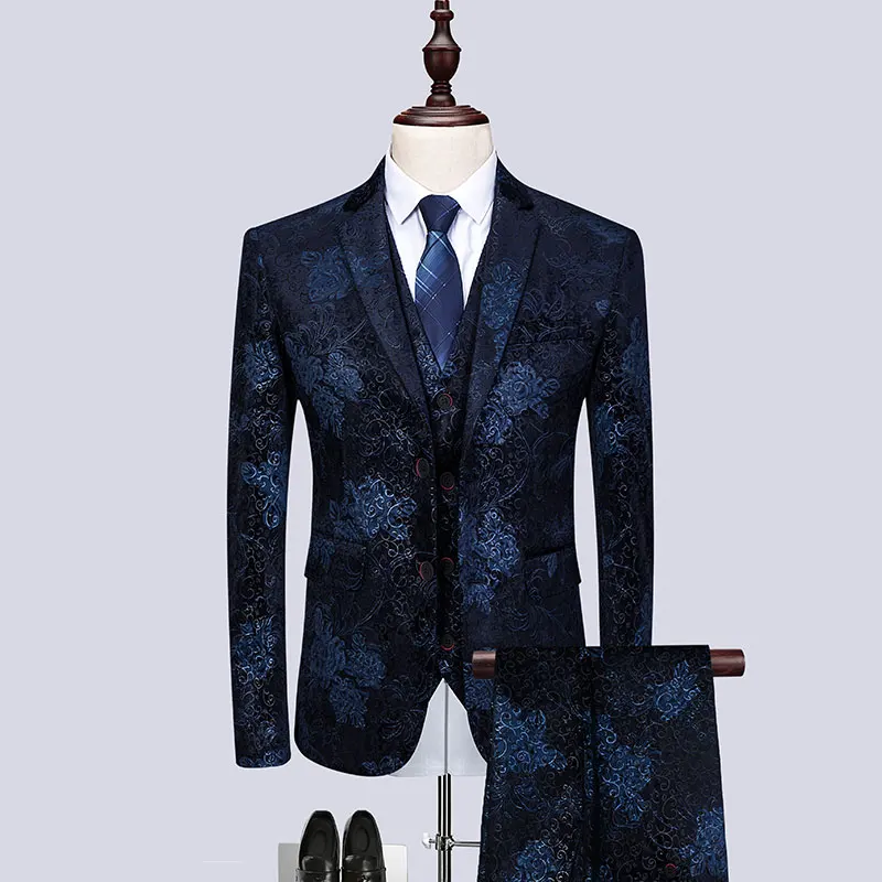 Jacquard Suit Fabric Men Tuxedo Dress Party Tuxedo Traje Hombre Estampado Wedding Suits Men Burgundy 3 Pieces Suits Men Clothing