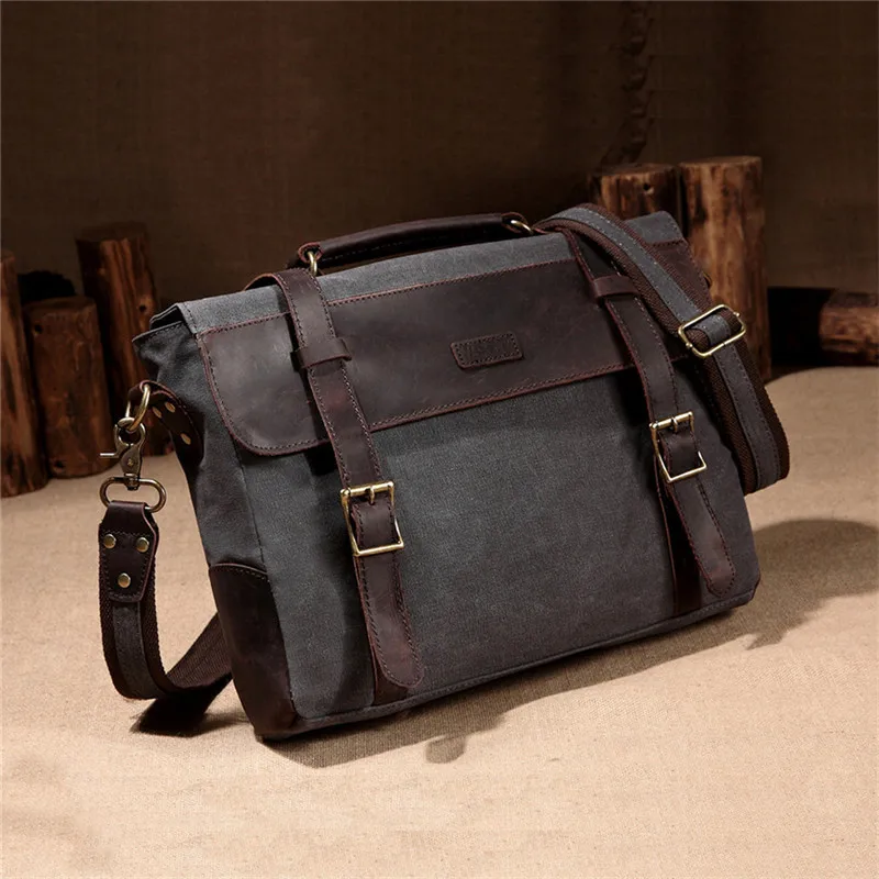 Imagem -06 - Vaschy-maleta de Couro Genuíno para Homens Canvas Vintage Messenger Bolsa Bolsa de Ombro Empresarial Fits 14 Laptop Handbag