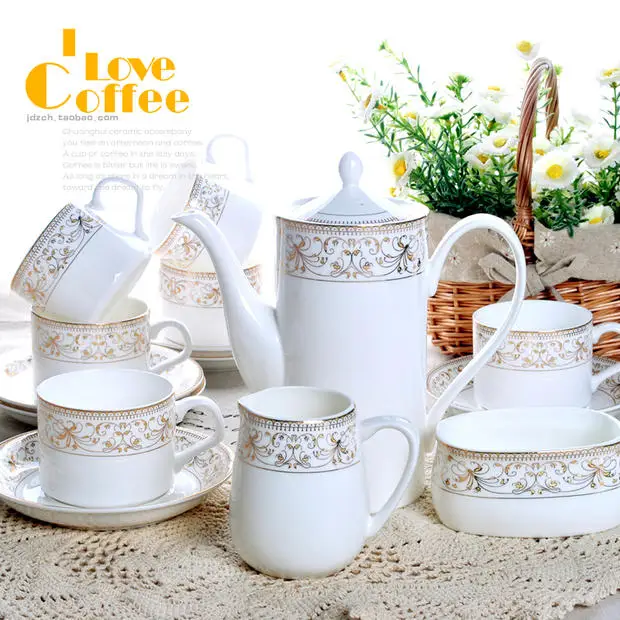 

15pcs Coffee Mugs Set Ceramic Tea Pot Set Coffee Maker Tea Sets Bone China