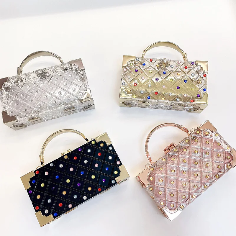 Color Rivets Transparent Acrylic Box Party Clutch Evening BagDesigner Purses and Handbags Chic Chain Shoulder Bag Wedding Purse