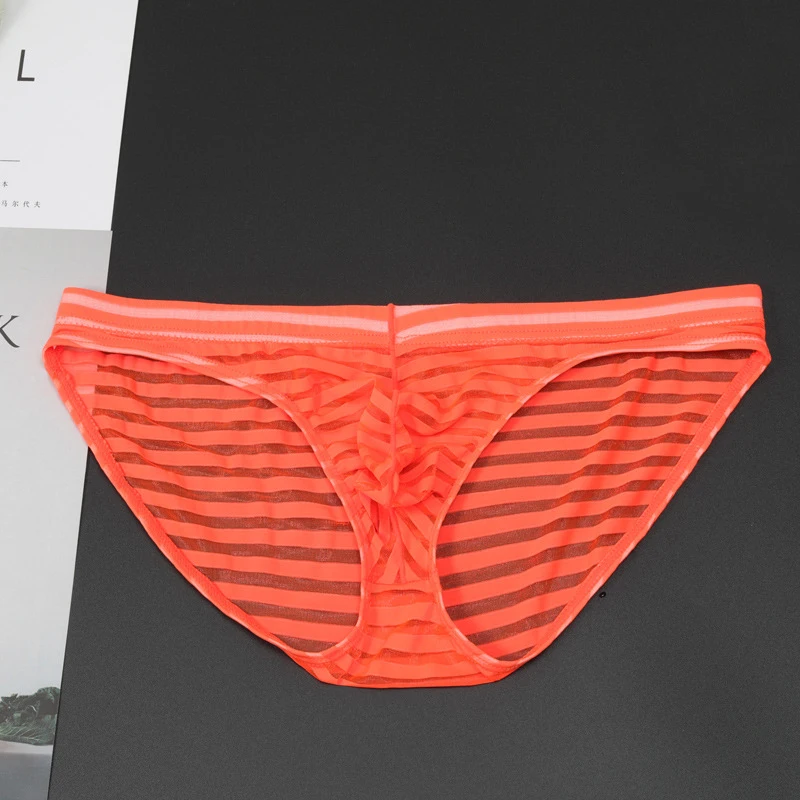 M-3XL Candy Colors Men Low-Waist Ultra-Thin Transparent Mesh Bulge Pouch Underpants Breathable Cool Summer Ice Silk Underwear