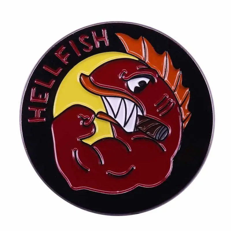 Flying Hellfish logo pin Abe tattoo war squad military brooch cartoon hardcore fan collection