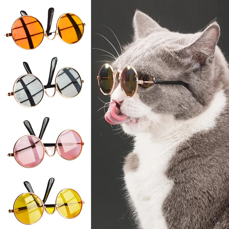 Fashion Cat Dog Round Sunglasses Transparent&Reflective Pet Glasses with Anti-skid Belt for Cats Puppy gatos accesorios mascotas