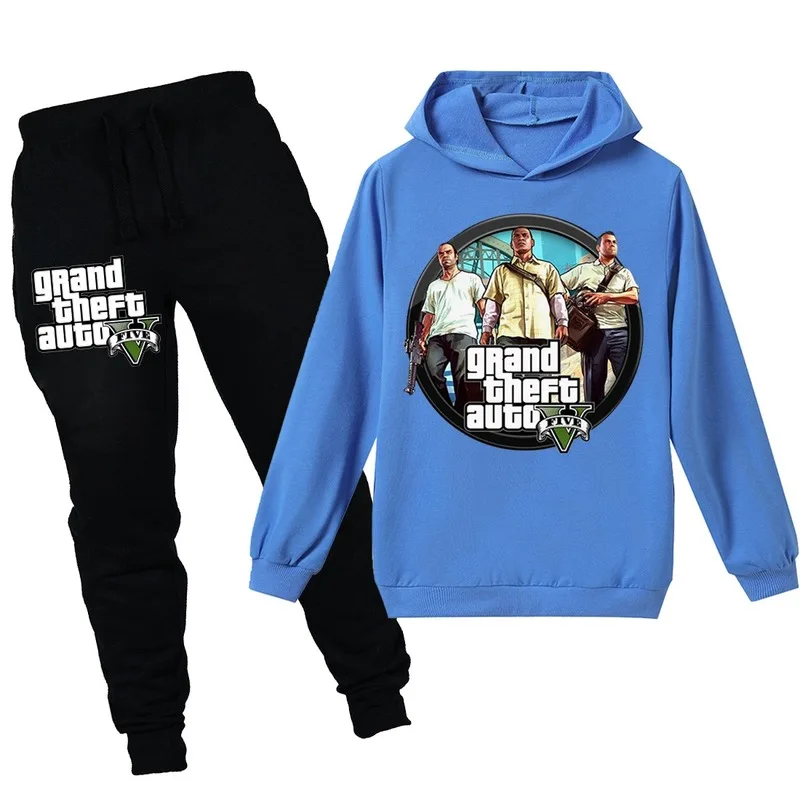 New Grand Theft Auto V Gta 5 Cartoon Pattern Baby Girl Clothes Boys Children Sweatshirt Hoodies Pants 2pcs Sets Costume Fille