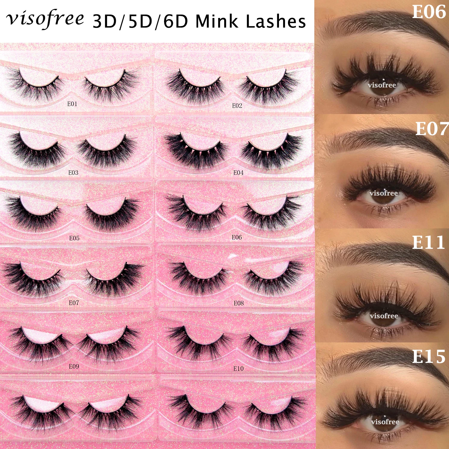 Visofree Mink Eyelashes Natural False Eyelashes Fake Eye Lashes Long Makeup 3D Mink Lashes Extension Eyelash Makeup for Beauty