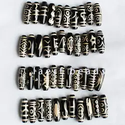 10x30mm Black Tibet beads Agate stone DZI Oval DIY Pendant Loose Beads 1pcs