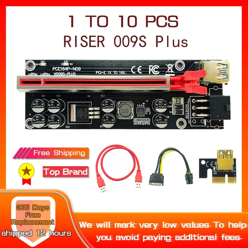 

1-10 шт. PCIE Riser 009S Plus Gold USB 3,0 PCI E Cabo Riser PCI Express x16 GPU Riser для видеокарты для майнинга биткоинов BTC