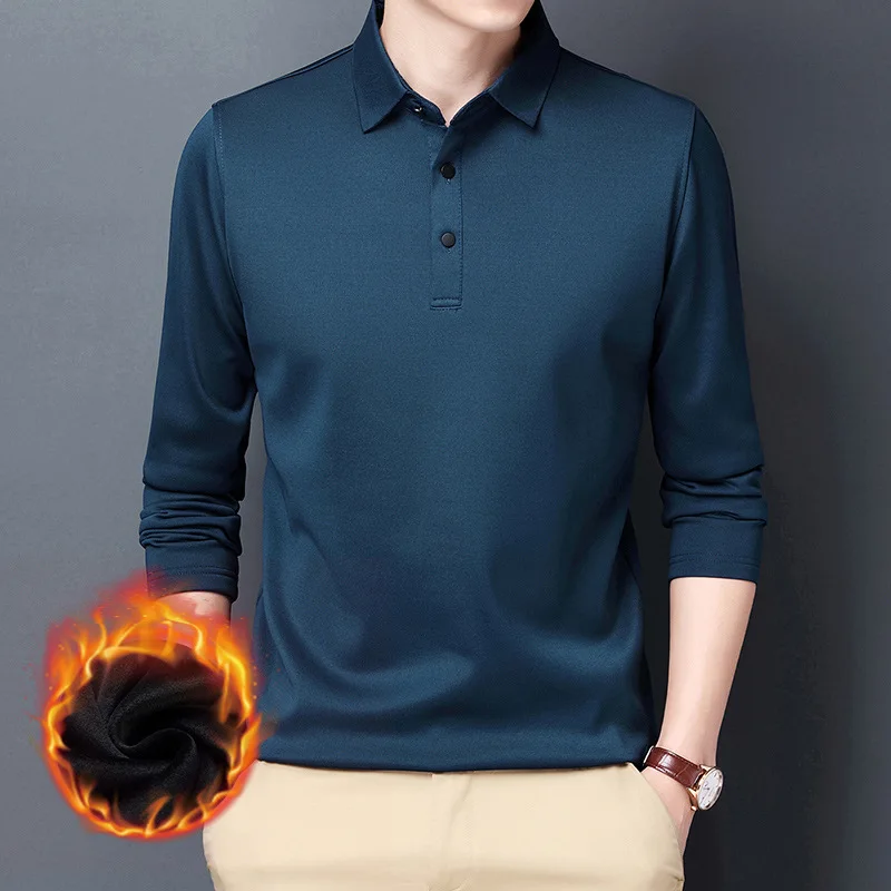 

XXXXL Winter Plush Velvet Polo Shirt Men Lapel Solid Color Casual Thick Thermal Polos Shirts Male Underwear Warm Top Brand 2021