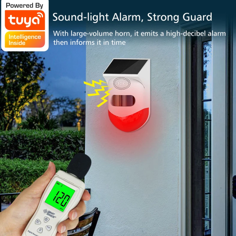 Tuya Wifi Solar Infrared Detector Outdoor waterproof PIR Sensor Built-in rechargeable battery Built-in buzzer 120dB Smart life