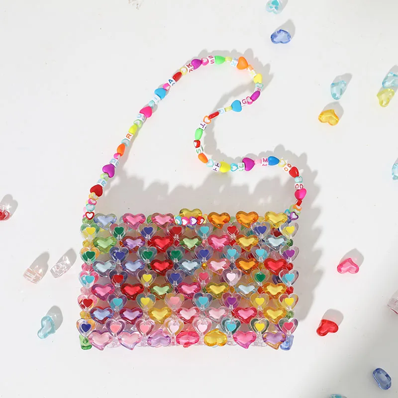 Love Beaded Bag DIY Hand Woven Bag Gir Summer Jelly Colorfull Purses and Handbags Luxury Designer Gift Beaded Mini Shoulder Bag