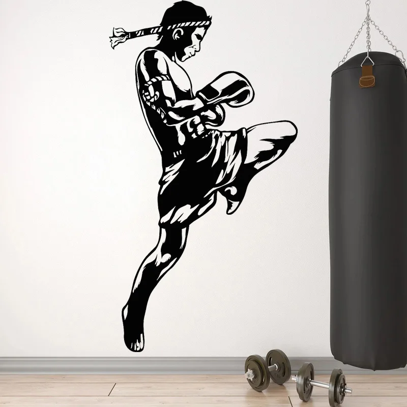 Thai Boxing Decal Muay Boxer Vinyl Wall Stickers MMA Fight Skilling Decals Boys Room Decoration Martial Mural O119