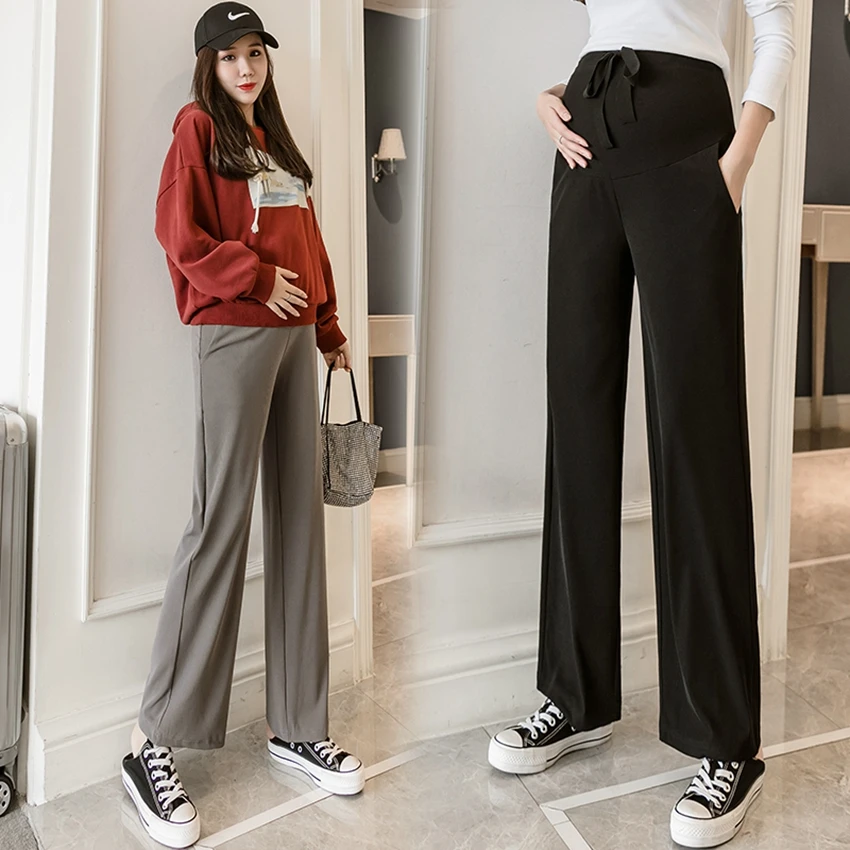 

Pregnant women's wide-leg pants autumn and winter thickening pregnant women belly lift pants leisure all-match tide mom pants