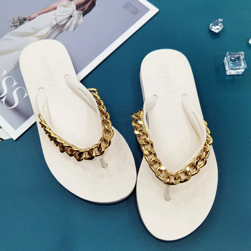 Summer Women Flip Flops Creative Chain Slippers Outdoor Clogs Garden Shoes Beach Sandals Indoor Home Flip-Flops Bathroom Slides